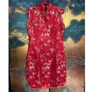 Stunning Vintage 100% Silk Red and Gold Chinese Traditional Dress Cheongsam XS